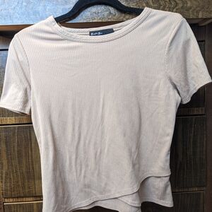 Women's Short Sleeve Ribbed Tee in Light Beige
